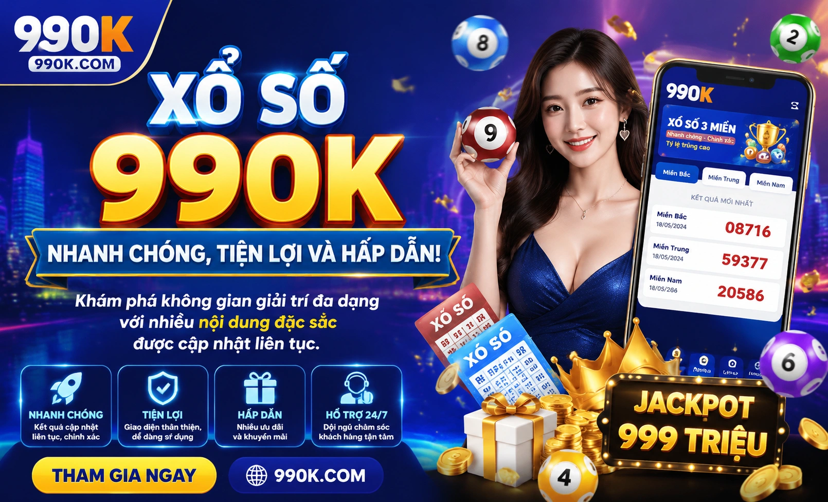 Khu xổ số 990K hiển thị kết quả hôm nay